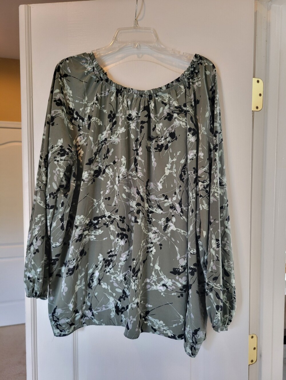 Alfani Peasant Blouse XXL Womens Green Floral Abstract Long Sleeve Flowy Top